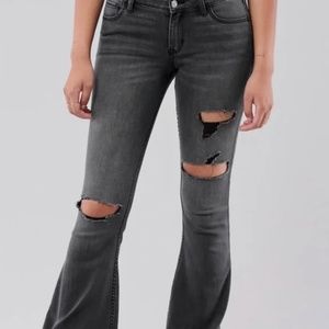 Low-Rise Ripped Black Flare Jeans